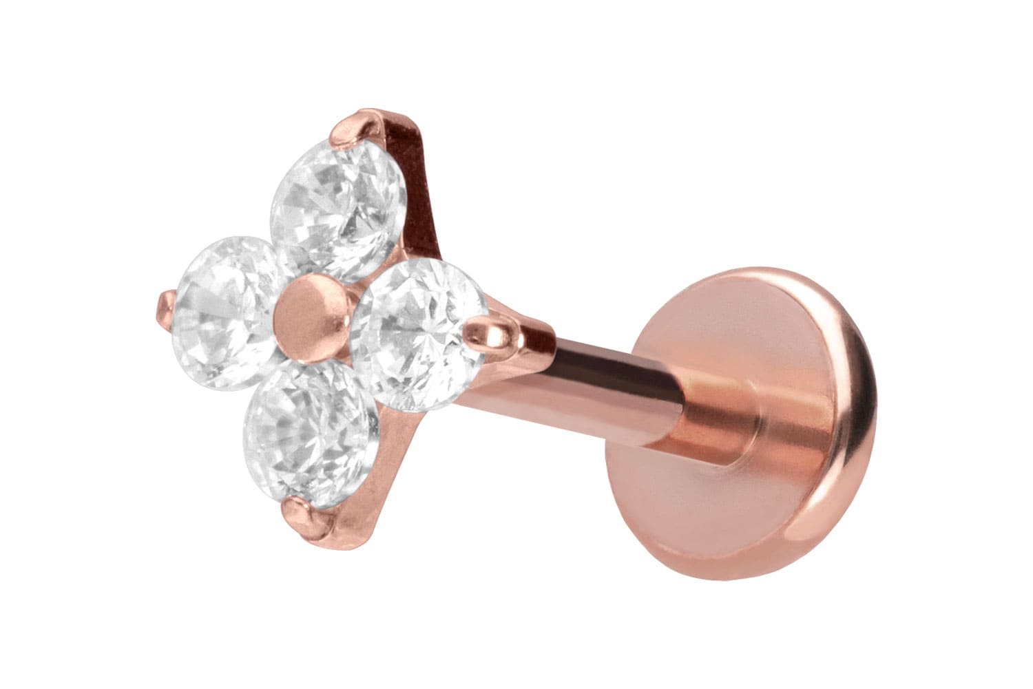 Titan Labret Piercing mit Push Fit KRISTALLBLUME